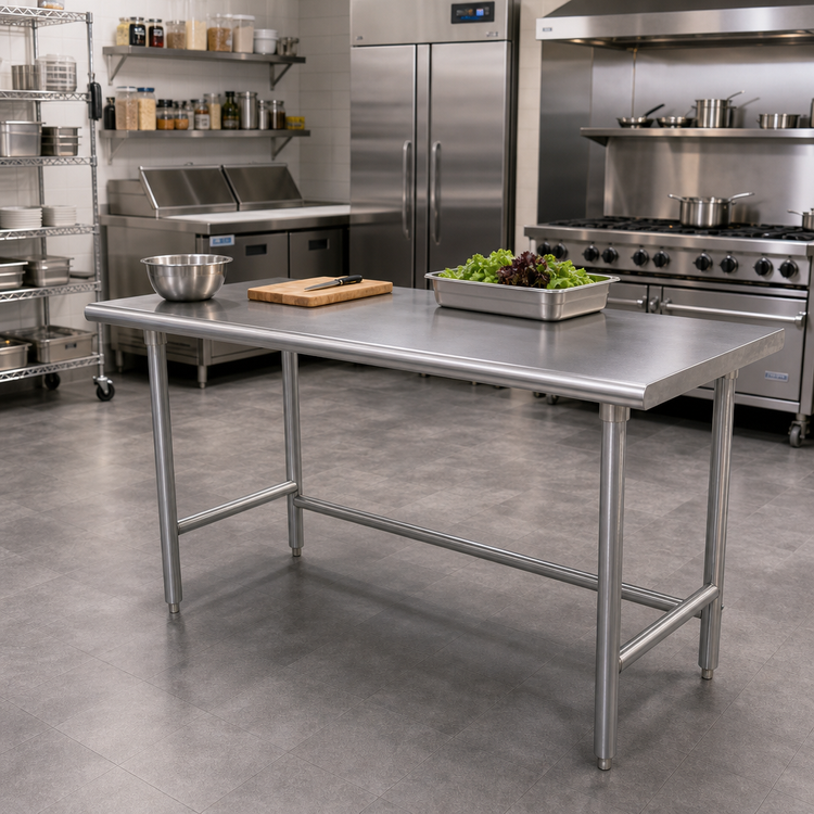 Product image #2 for Advance Tabco 108-Inch x 30-Inch 14-Gauge 304 Stainless Steel Flat Top Work Table with Galvanized Open Base