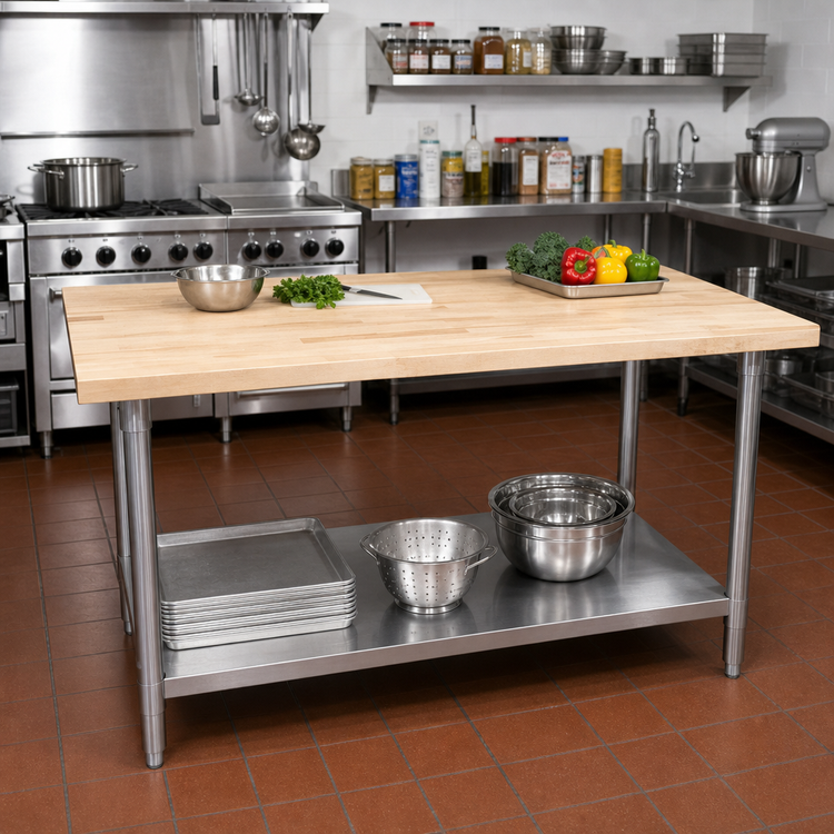 Product image #2 for 72" x 30" Hard Maple Top Work Table with Stainless Steel Legs and Undershelf