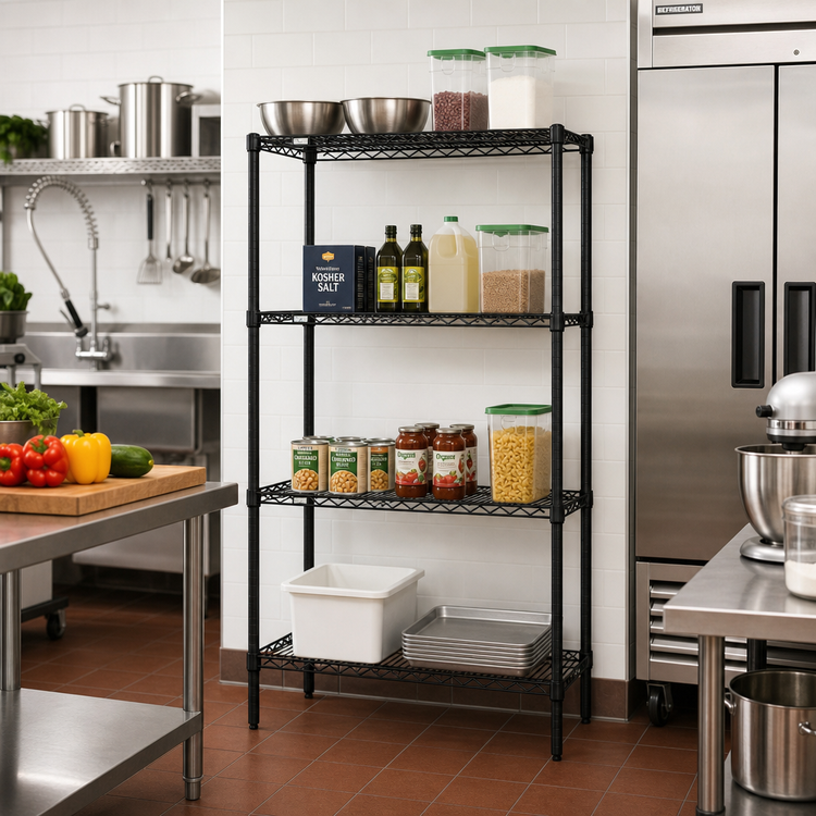 Product image #2 for Quantum 30-Inch Wide x 21-Inch Deep x 63-Inch High Black Epoxy Wire Shelving Starter Kit