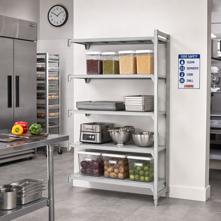 Product image #3 for Cambro Camshelving Premium 4-Shelf Solid Add-On Shelving Unit, 18"D x 30"W x 64"H, Speckled Gray