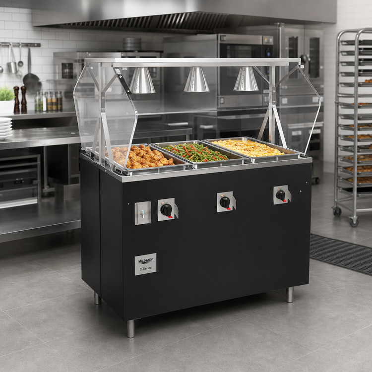 Product image #2 for Vollrath 2-Series Affordable Portable™ 3-Well Mobile Electric Hot Food Station with Buffet Breath Guard and Lights