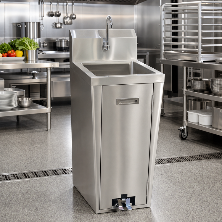 Product image #2 for Hand Wash Pedestal Sink with Faucet and Foot Valves, 304 Stainless Steel