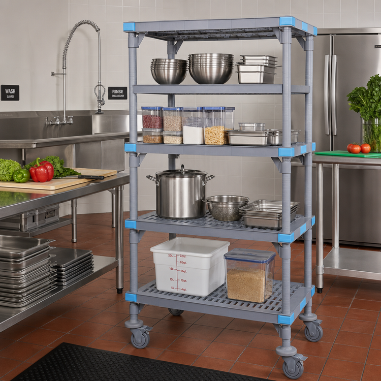 Product image #2 for Millenia Mobile Polymer Starter Shelving Unit with 4 Open Grid Shelves, 48 x 24 x 62 Inches