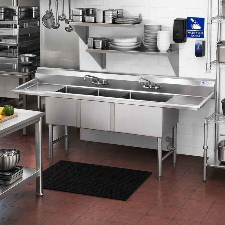 Product image #2 for Advance Tabco Special Value 4-Compartment Fabricated Sink with Left & Right Drainboards
