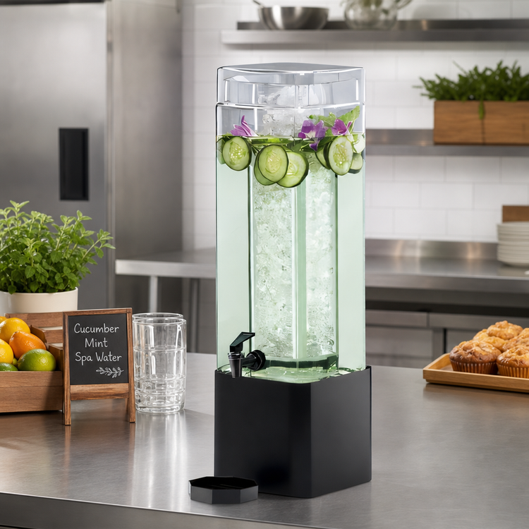 Product image #2 for Cal-Mil Mission 1.5 Gallon Square Glass Beverage Dispenser with Ice Chamber and Drip Tray