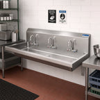 Thumbnail image #2 for BK Resources MSHSA-72W1 Three-Station Wall-Mounted ADA Hand Wash Sink, 72-Inch Wide, 14-Gauge 304 Stainless Steel, 5-Inch Bowl, Basket Drain