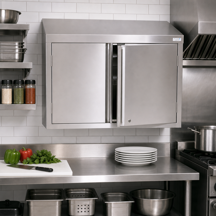 Product image #2 for BK Resources 48-Inch Wall-Mounted Stainless Steel Wall Cabinet with Hinged Locking Doors