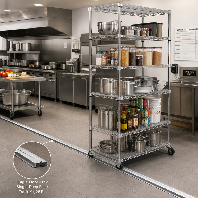 Product image #2 for Eagle Floor-Trak Single-Deep Floor Track Kit for Wire Shelving, 25 Ft.