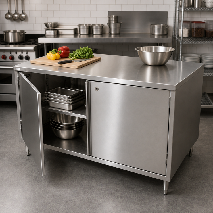 Product image #2 for Dual-Access Stainless Steel Chef Table Cabinet Base with Locking Hinged Doors, 36 x 24 Inches