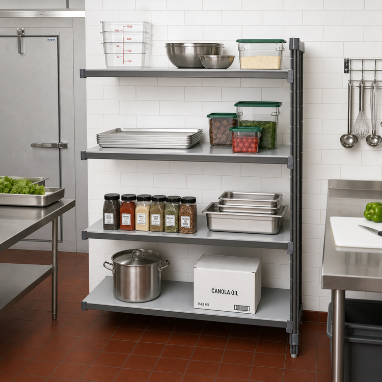 Product image #2 for Cambro Camshelving Basics Plus 48-Inch Wide x 21-Inch Deep x 72-Inch High Solid Add-On Polymer Shelving Unit, 4-Tier, Brushed Graphite