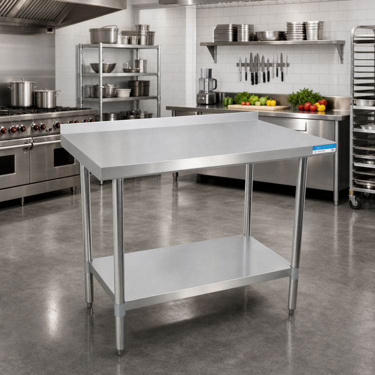 Product image #2 for BK Resources 72 Inch x 24 Inch Stainless Steel Work Table with 1-1/2 Inch Rear Riser and Adjustable Undershelf