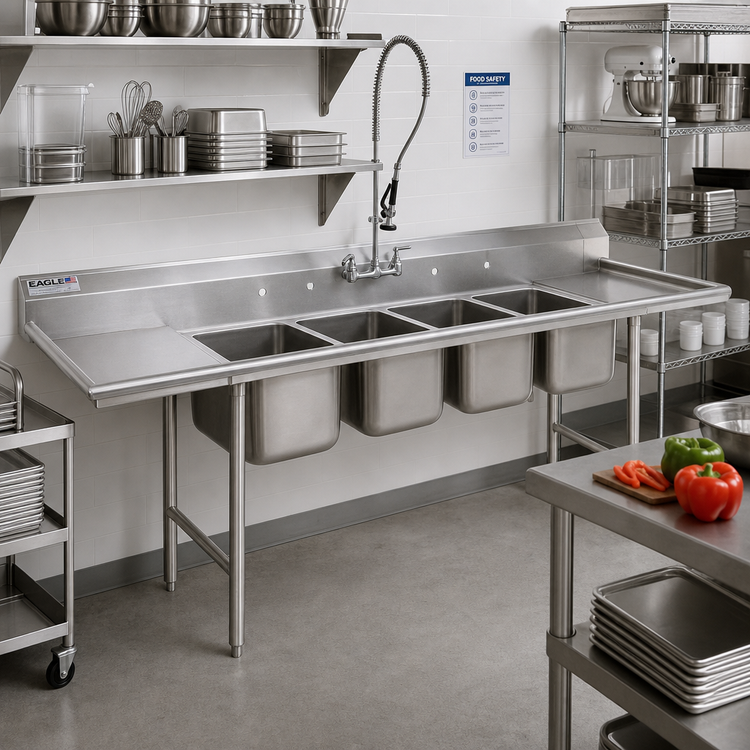 Product image #2 for Eagle Group 314 Series Four-Compartment Stainless Steel Sink with 18 Inch Left Drainboard