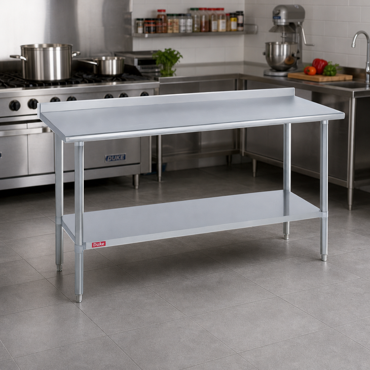 Product image #2 for Duke Manufacturing 60-Inch x 24-Inch 416 Series Stainless Steel Work Table with 1-1/8-Inch Riser and Undershelf