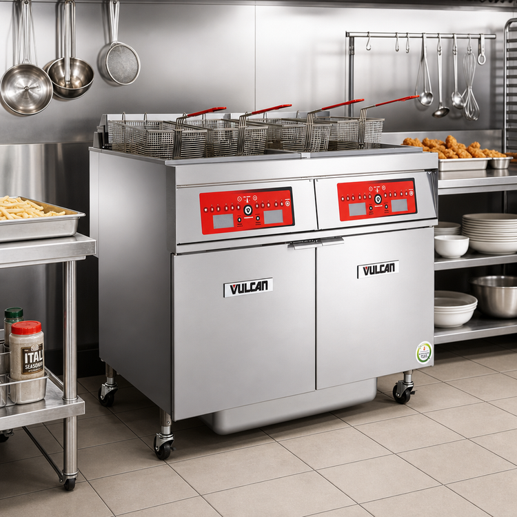 Product image #3 for Vulcan 2ER50AF 2-Battery Free-Standing Electric Fryer with Built-In KleenScreen PLUS Filtration, 50 lb. Per Vat