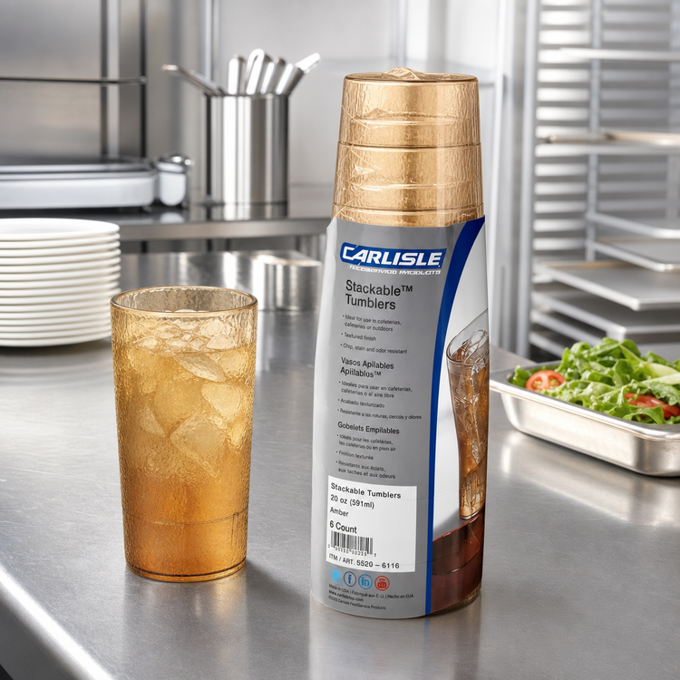 Product image #3 for Carlisle Stackable 20 oz Amber SAN Plastic Tumbler, Textured, 6-Pack