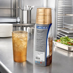 Thumbnail image #3 for CFS Brands 5220-8113 20 oz Amber SAN Textured Stackable Plastic Tumbler Case of 12