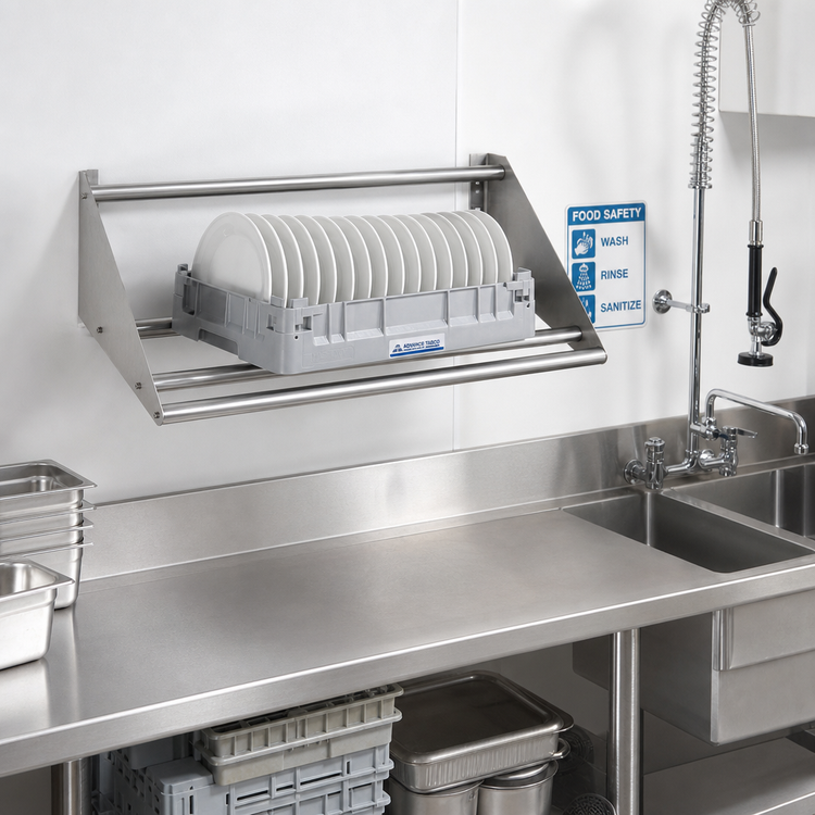 Product image #2 for Advance Tabco Special Value Series Wall-Mounted Tubular Sorting Shelf for 1 Full-Size Dish Rack, 22-Inch Stainless Steel