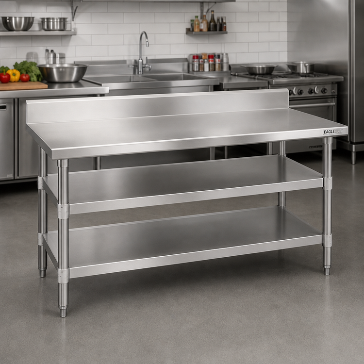Product image #2 for Eagle Group Adjustable Stainless Steel Work Table Undershelf, 96 Inch x 30 Inch, for Uni-Lok Hat Channel Frame Tables
