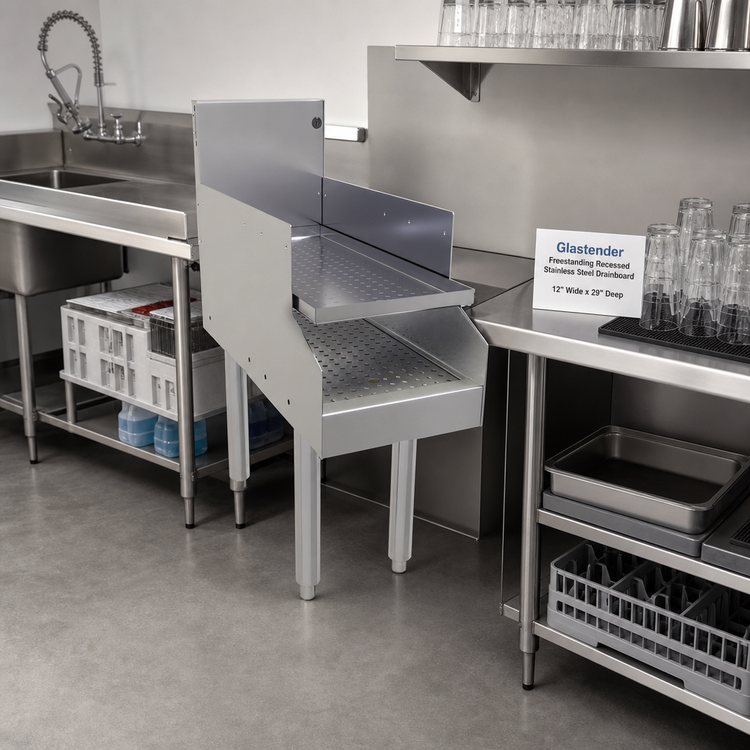Product image #2 for Glastender Freestanding Recessed Stainless Steel Drainboard, 12 Inch Wide x 29 Inch Deep