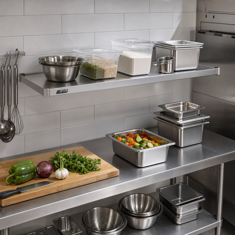 Product image #2 for Solid Stainless Steel Shelf with Marine Edge, 42 x 14 Inch