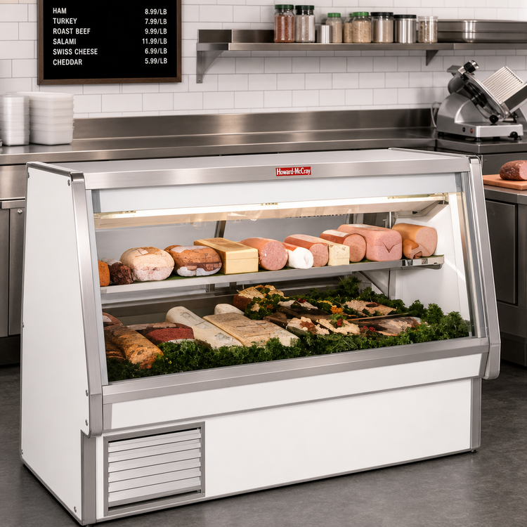 Product image #2 for Howard-McCray 34E Series Double Duty Deli Meat & Cheese Service Case, 76.5 In., Self-Contained, Straight Glass, LED Lighting