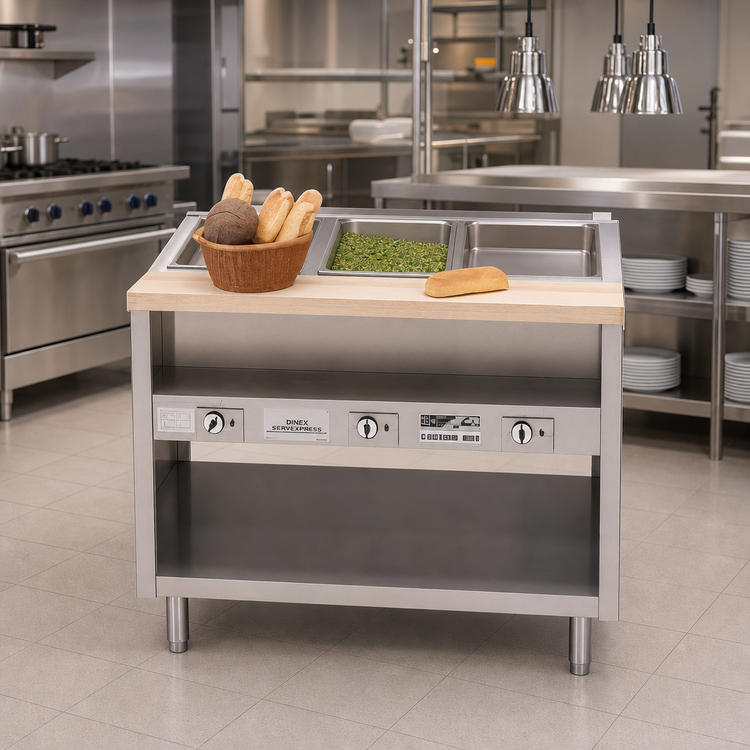 Product image #2 for Dinex ServeXpress 3-Well Stationary Hot Food Counter with Semi-Enclosed Base