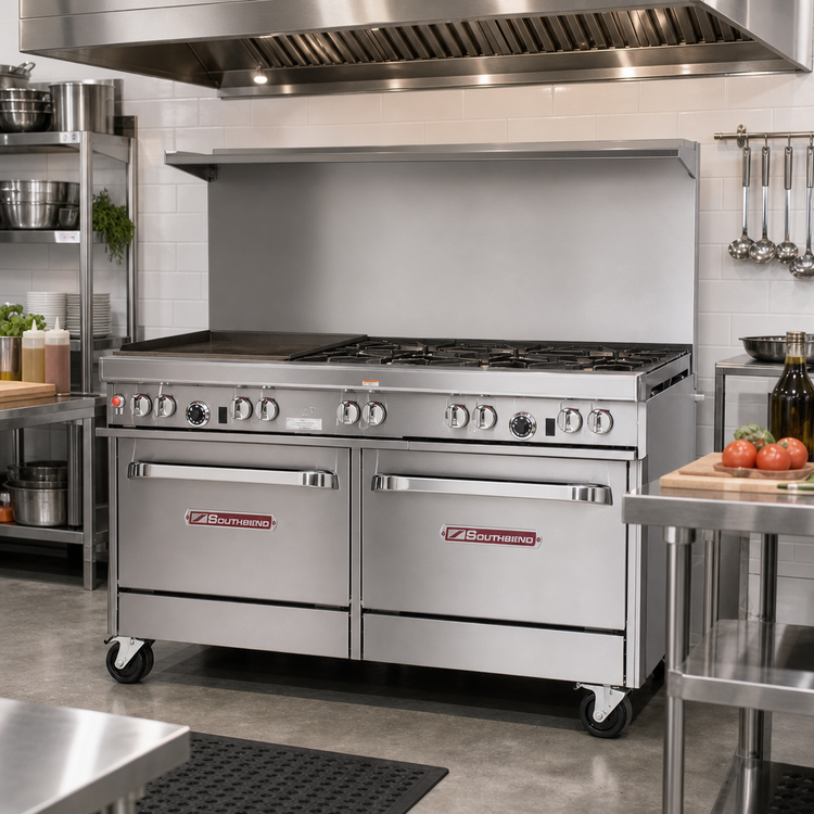 Product image #2 for Southbend Ultimate 60-Inch Gas Restaurant Range with 5 Burners, Raised Griddle/Broiler, Standard Oven and Cabinet Base