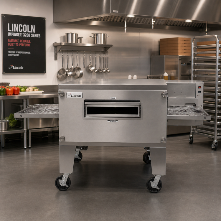 Product image #2 for Lincoln Impinger 3200 Series FastBake Single-Deck Natural Gas Conveyor Oven Package, 40-Inch Baking Chamber