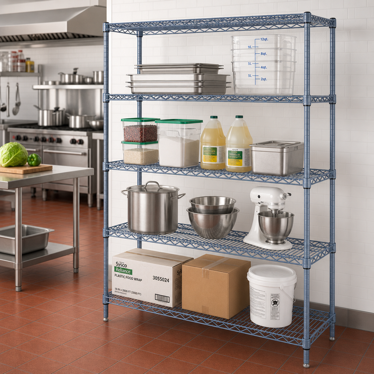 Product image #2 for Quantum 60"W x 30"D x 74"H Stationary Wire Shelving Starter Kit with 4 Shelves, Gray Epoxy Antimicrobial Finish