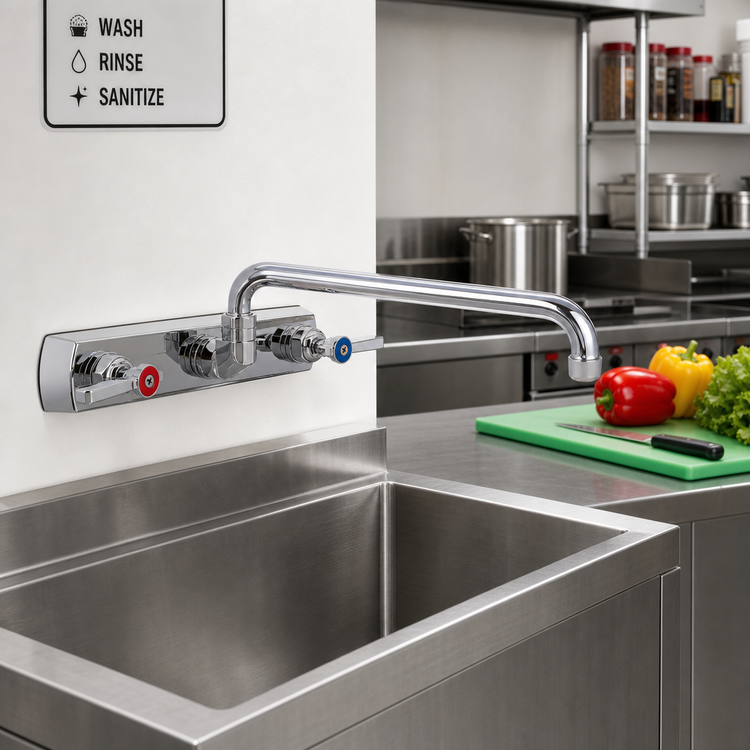 Product image #2 for BK Resources OptiFlow Lead-Free Splash-Mounted Commercial Faucet, 8-Inch Centers, 16-Inch Swing Spout