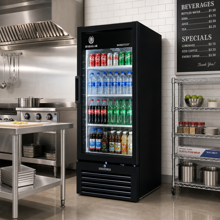 Product image #2 for Beverage-Air Marketeer MT10-1B Single-Section Reach-In Glass Door Merchandiser Refrigerator, Black, 9.43 Cu. Ft.