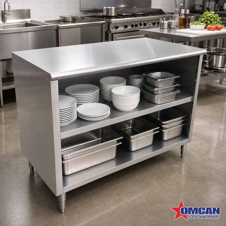 Product image #2 for Omcan USA 72-Inch Stainless Steel Dish Cabinet with Flat Top and Fixed Mid-Shelf
