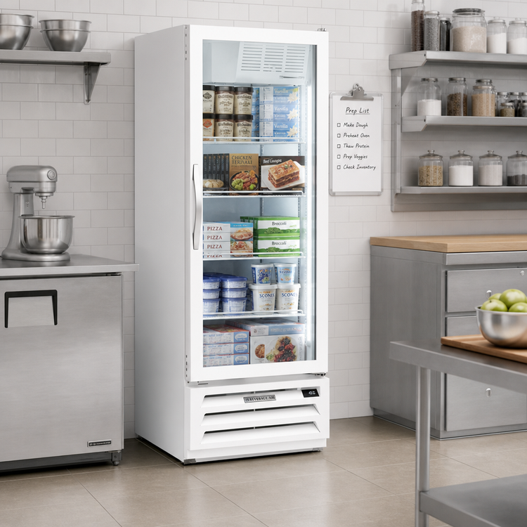 Product image #2 for Beverage-Air MarketMax IQ One-Section Reach-In Glass Door Freezer Merchandiser with Electronic Smart Lock, White, 11.9 Cu. Ft.