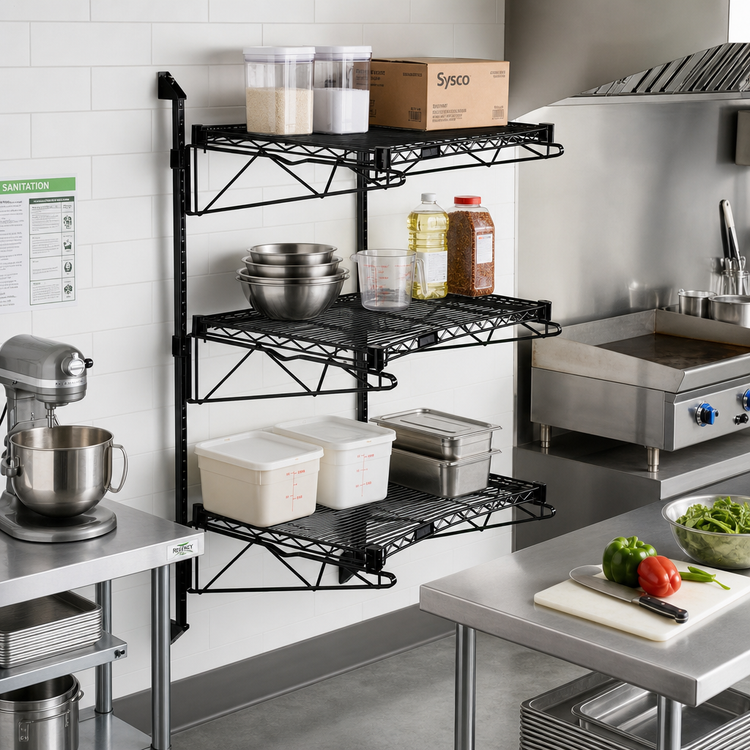 Product image #2 for Quantum Wall-Mount Cantilever Shelf Starter Unit, Black Epoxy Antimicrobial Finish