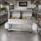 Thumbnail image #2 for Koolmore CGKIT6-D30D30 60-Inch Mobile Commercial Propane Charbroiler, 8-Burner, Stainless Steel, Dual Roll Dome Covers