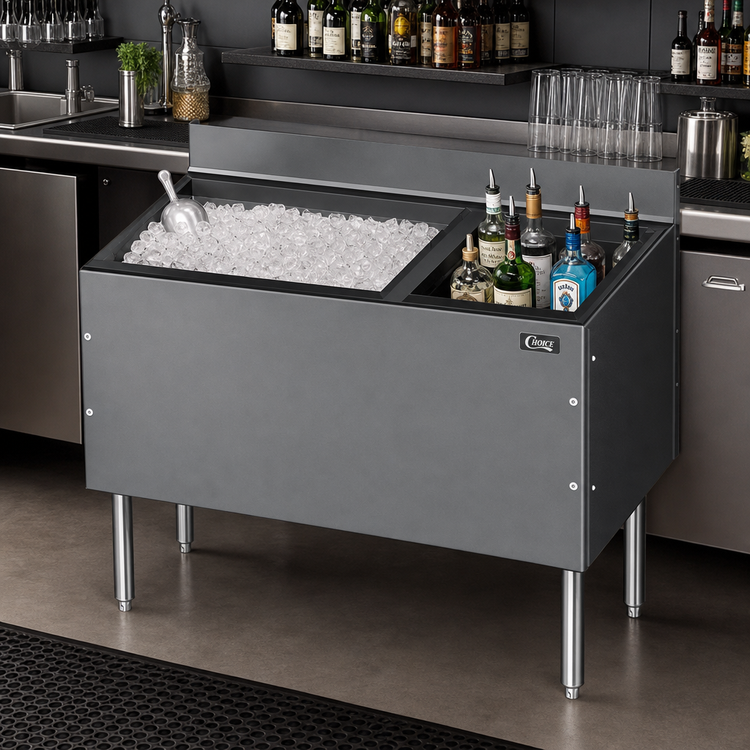 Product image #2 for CHOICE Extra Deep 48-Inch Underbar Combo Ice Bin/Cocktail Unit with Right Bottle Well and 10-Circuit Cold Plate