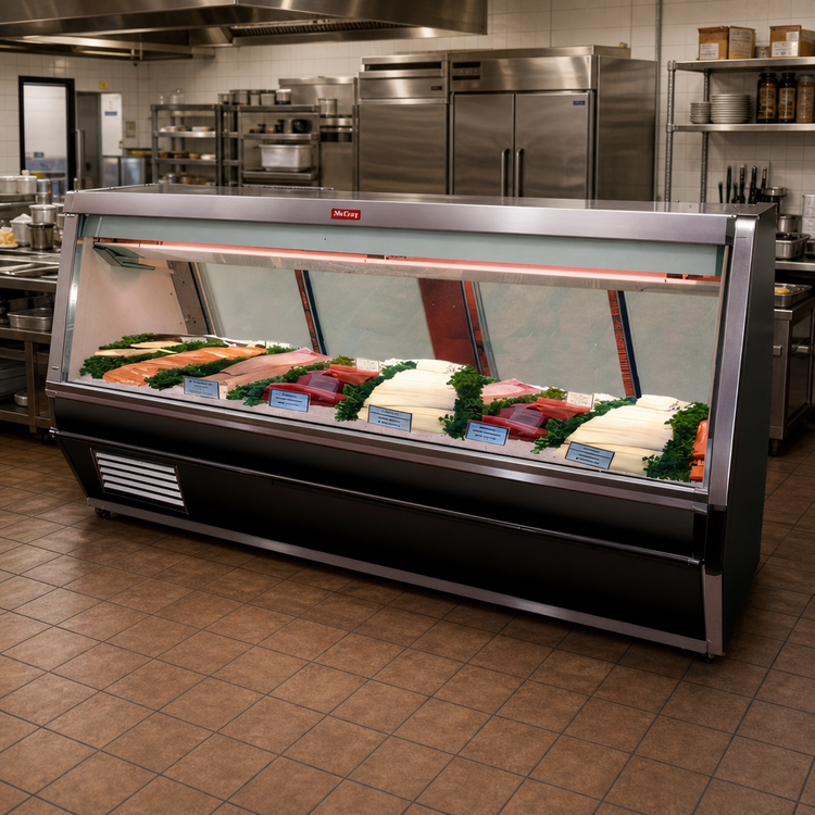 Product image #2 for Howard-McCray 40E Series 100.5 Inch Self-Contained Straight Glass Fish and Poultry Refrigerated Display Case, Stainless Steel