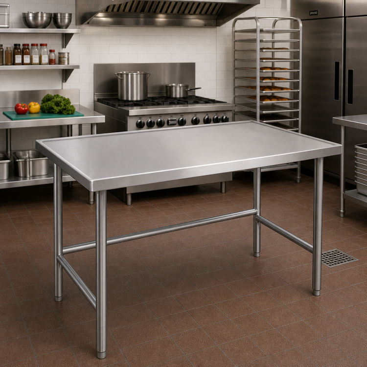 Product image #2 for Advance Tabco TVSS-484 48" x 48" Square Stainless Steel Open Base Work Table with No-Drip Countertop Edge