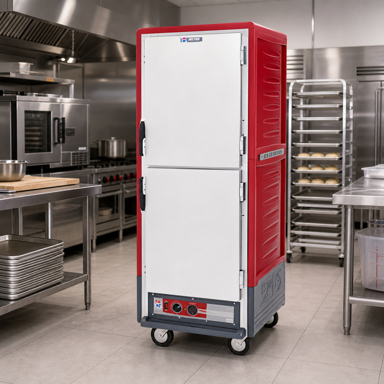 Product image #2 for Metro C5 3 Series Mobile Full-Height Moisture Heated Holding & Proofing Cabinet with Dutch Insulated Aluminum Doors and Fixed Wire Slides