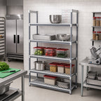 Thumbnail image #2 for Cambro Camshelving® Elements EXSK2436V5480 5-Shelf Vented Universal Shelf Kit, 24 x 36 in, Speckled Gray, Camguard Protection