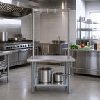 Thumbnail image #2 for BK Resources APR-48 Adjustable Table-Mounted Stainless Steel Single-Bar Pot Rack, 37-48 in, 4 Double-Prong Hooks