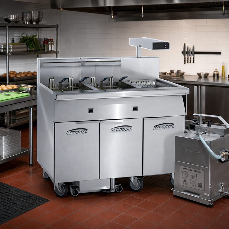 Product image #2 for Imperial IFSCB250E Electric Floor Model 2-Tank Fryer with Built-In Filter System and Dump Station