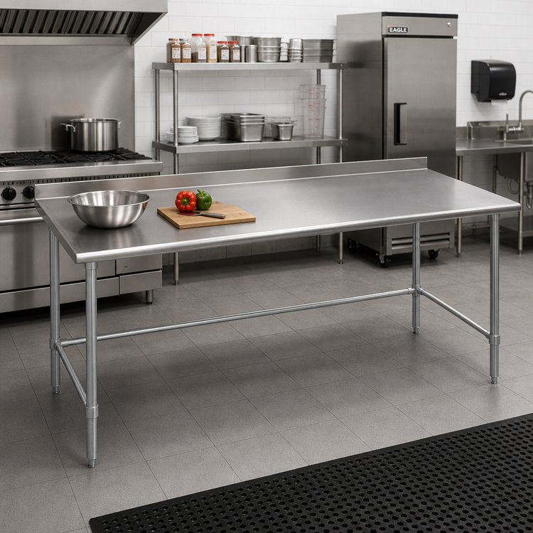 Product image #2 for Eagle Group Budget Series 84-Inch x 24-Inch 430 Stainless Steel Work Table with Rear Up-Turn and Galvanized Base