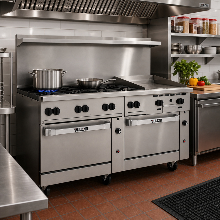 Product image #2 for Vulcan Endurance 72-Inch Gas Restaurant Range with 8 Open Burners, 24-Inch Griddle, Standard Oven and Convection Oven