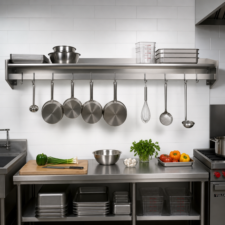 Product image #2 for Eagle Group 144-Inch Wall Shelf with Pot Rack, 15-Inch Deep, Stainless Steel