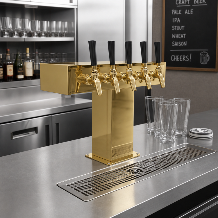 Product image #2 for Perlick 3780-5BTF 5-Faucet Air-Cooled Tee Beer Tower with Stainless Steel and Tarnish-Free Brass Finish