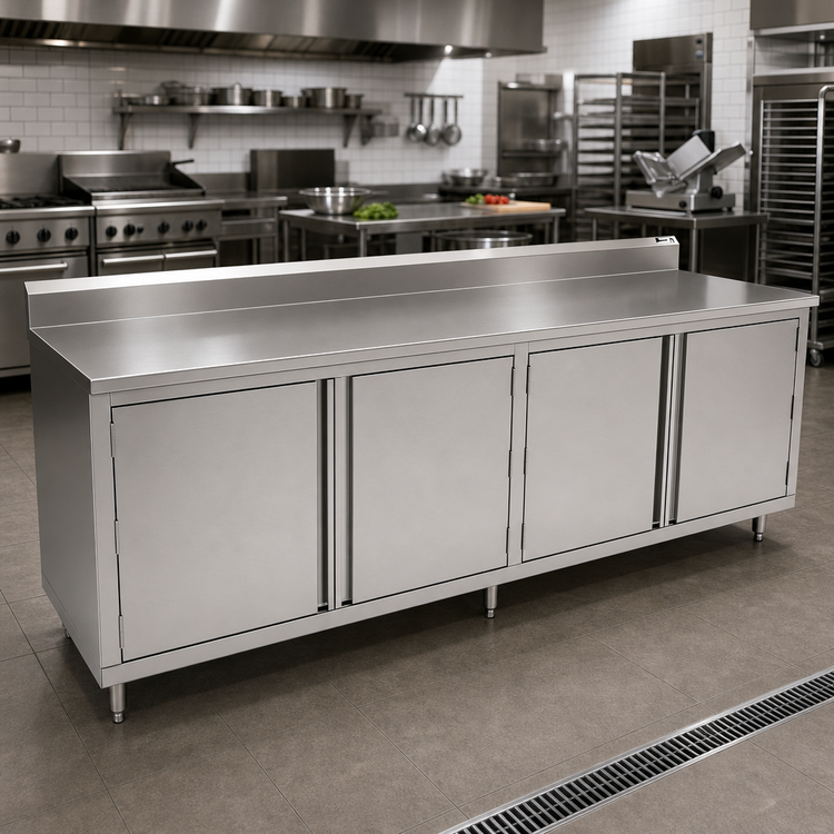 Product image #2 for John Boos 120-Inch x 24-Inch Enclosed Stainless Steel Work Table with Cabinet Base and 5-Inch Backsplash