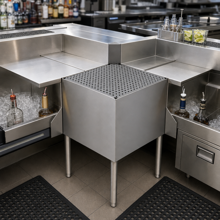 Product image #2 for Advance Tabco Prestige Supreme 20-Inch 90° Outside Corner Underbar Filler with Removable Drainboard Top