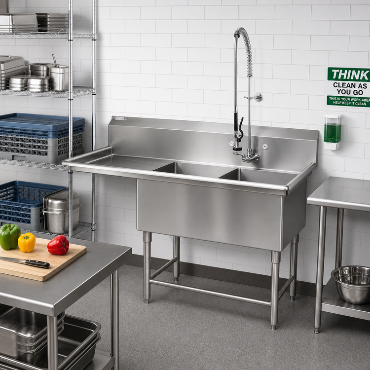 Product image #2 for John Boos Pro-Bowl 2-Compartment Stainless Steel Sink with 18-Inch Left Drainboard, 62-3/16 Inch Wide