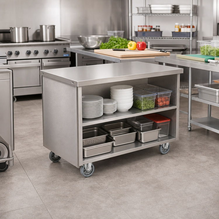 Product image #2 for Randell Mobile Modular Open Storage Utility Station, 24 x 30 x 35-1/2 Inch, 16 Gauge Stainless Steel Top